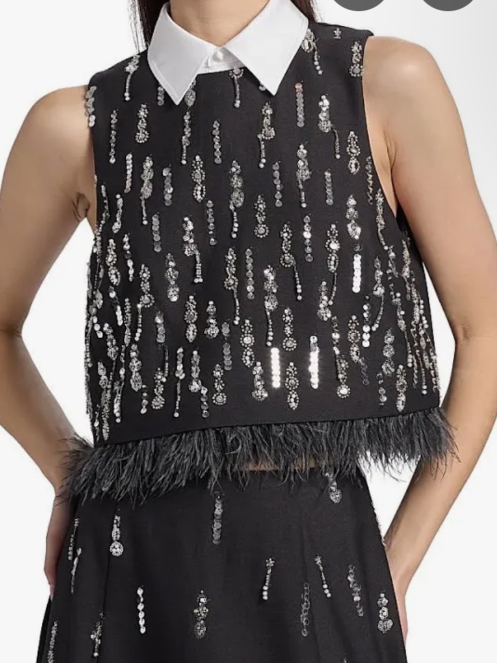 cinq a sept Black Selene Embellished feather top